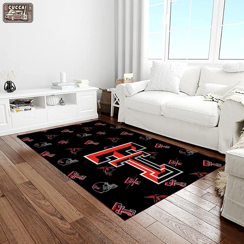 Ncaa texas tech red raiders sport basketball and foolball team logo rectangle area rug ttrr52 Rectangle Rug