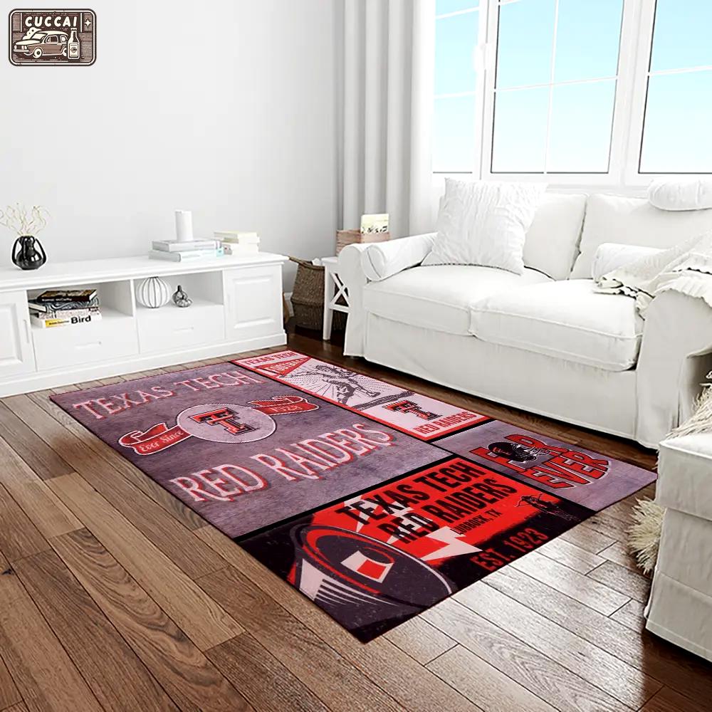 Ncaa texas tech red raiders sport basketball and foolball team logo rectangle area rug ttrr56 Rectangle Rug