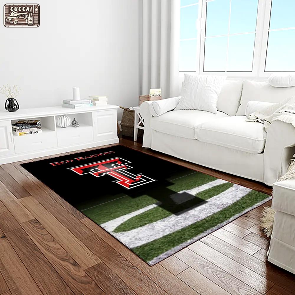 Ncaa texas tech red raiders sport basketball and foolball team logo rectangle area rug ttrr58 Rectangle Rug