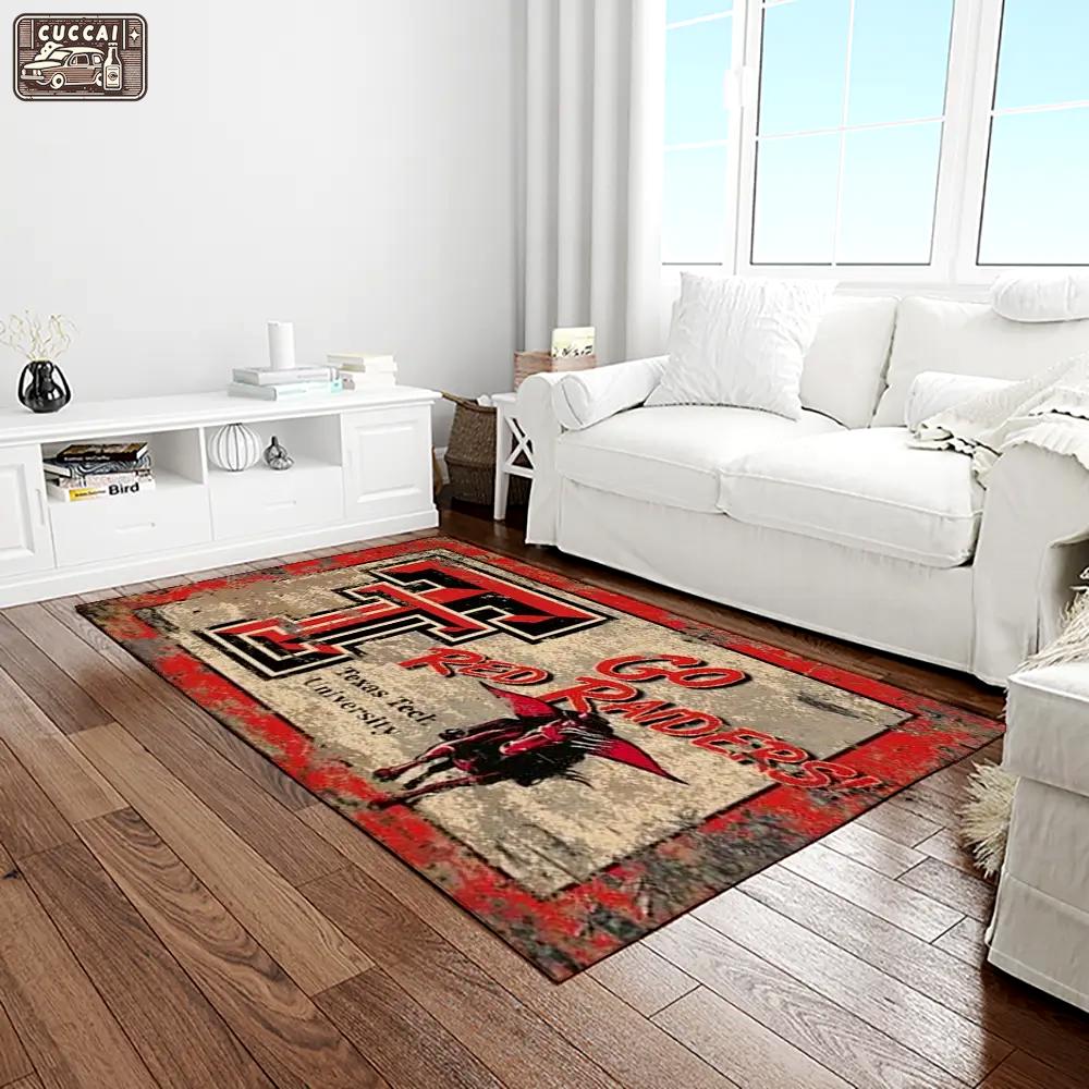 Ncaa texas tech red raiders sport basketball and foolball team logo rectangle area rug ttrr82 Rectangle Rug