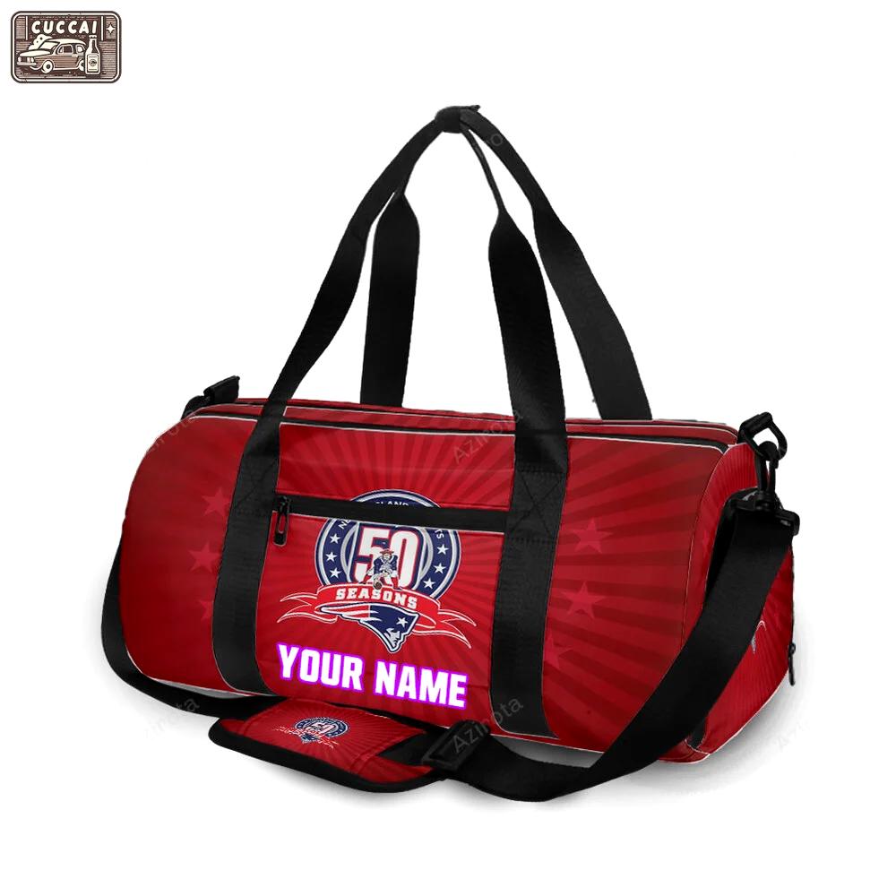 New england patriots 50 seasons red personalized name travel bag gym bag 1617 Travel Bag