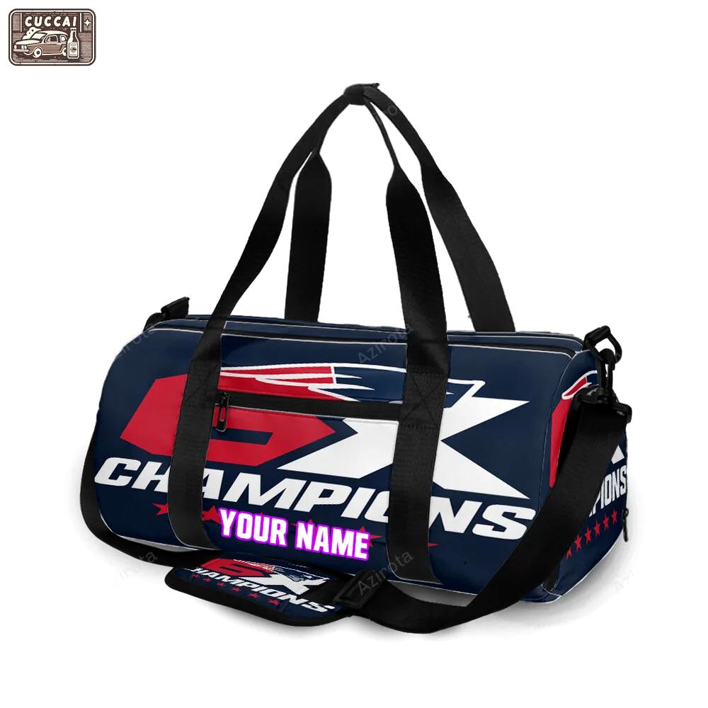 New england patriots 6x champions blue personalized name travel bag gym bag 322 Travel Bag
