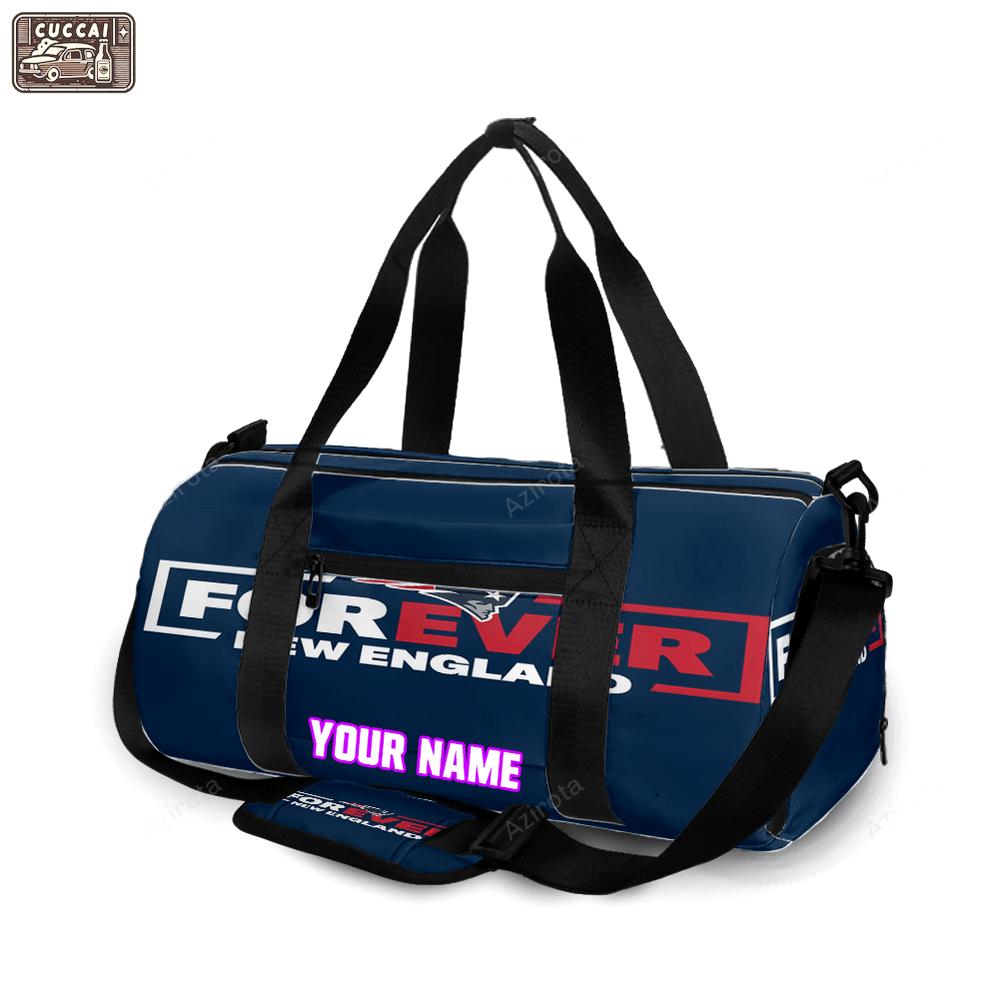 New england patriots forever logo blue personalized name travel bag gym bag 1437 Travel Bag