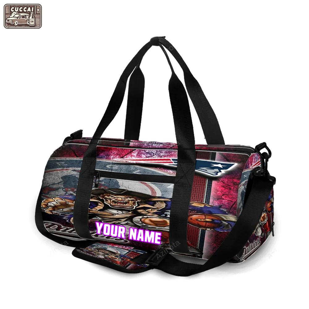 New england patriots mascot runing personalized name travel bag gym bag 598 Travel Bag