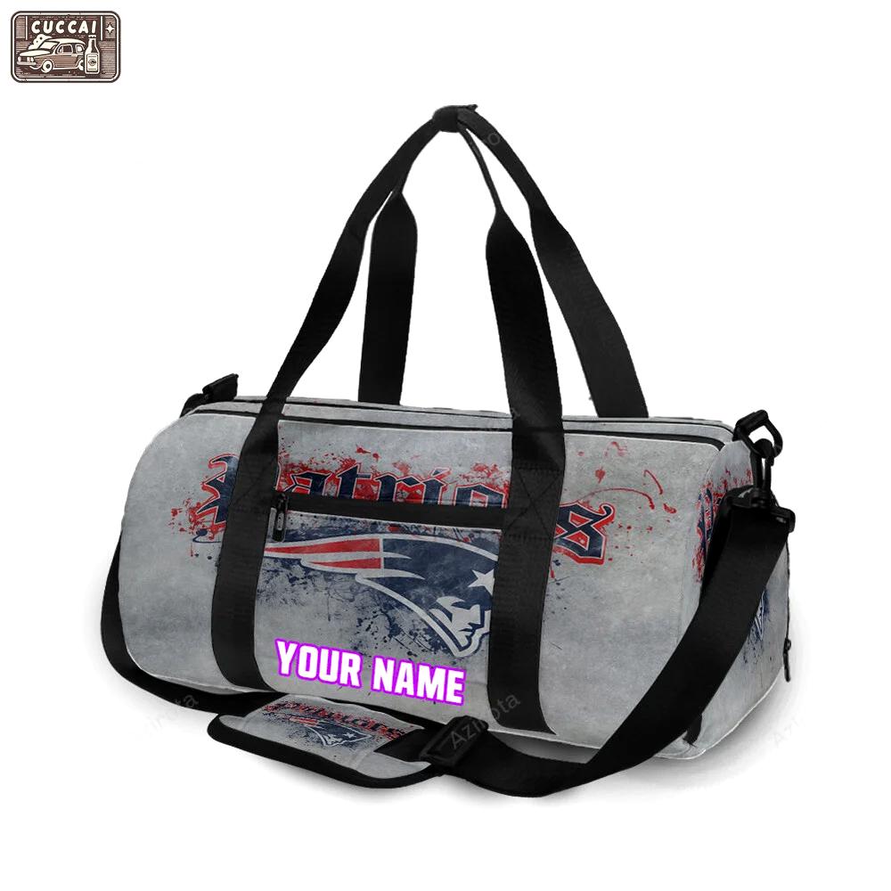 New england patriots painting gray background personalized name travel bag gym bag 553 Travel Bag