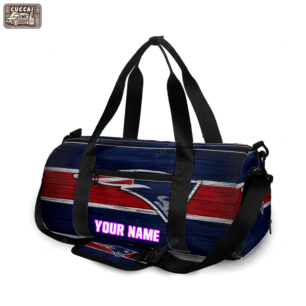 New england patriots red blue wood personalized name travel bag gym bag 365 Travel Bag