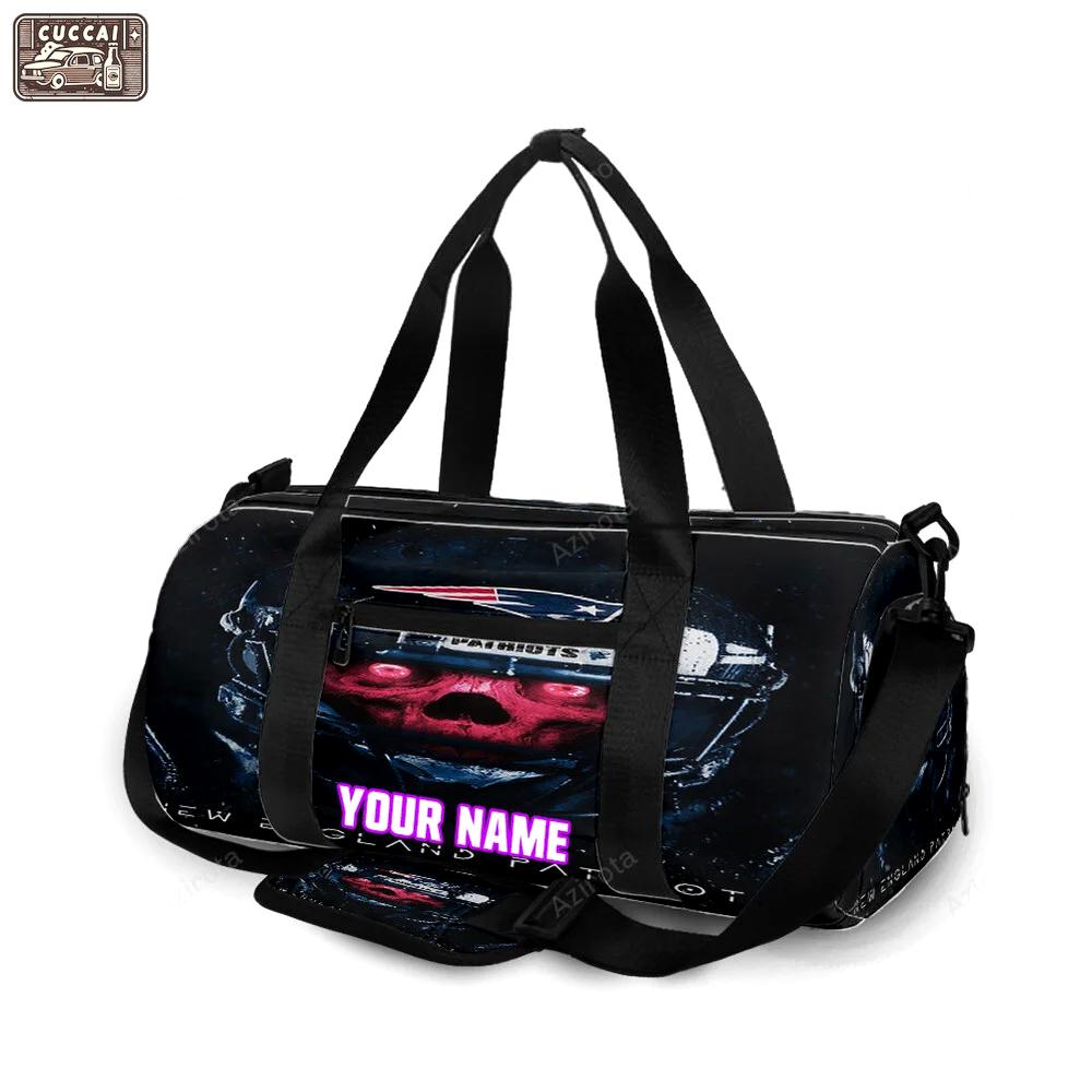 New england patriots skull wearing helmet personalized name travel bag gym bag 2149 Travel Bag