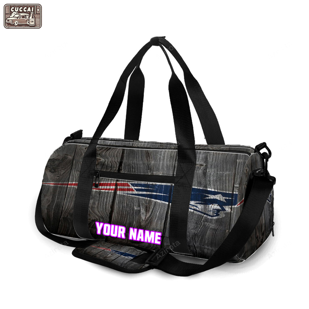 New england patriots wood background personalized name travel bag gym bag 43 Travel Bag