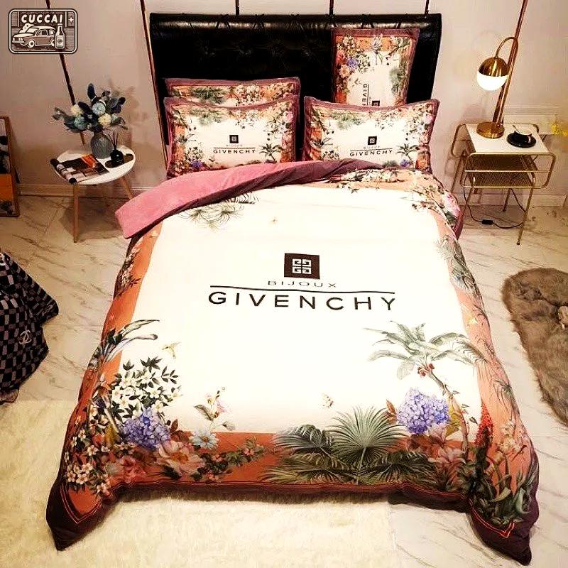 New flowers white  givenchy bedding sets luxury brand bed sets, bedroom sets, comforter sets, duvet cover, bedspread for home decor trending 2023 for home Bedding Sets