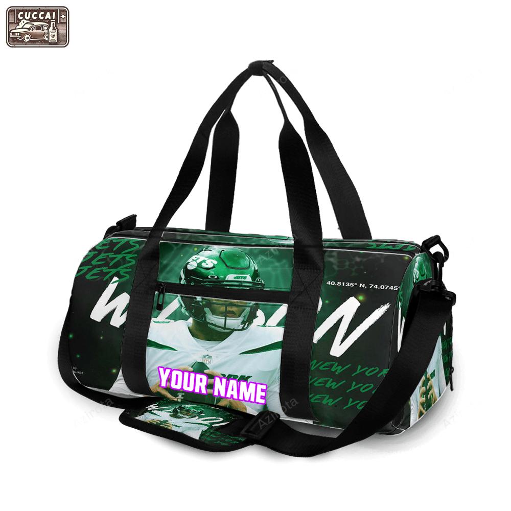 New york jets 02 zach wilson v49 personalized name travel bag gym bag 1595 Travel Bag