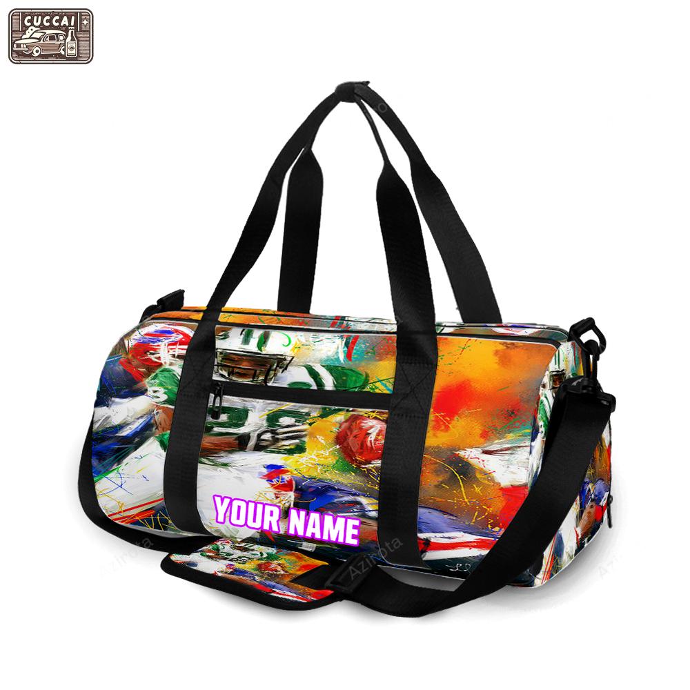 New york jets 28 curtis martin painting v31 personalized name travel bag gym bag 1108 Travel Bag