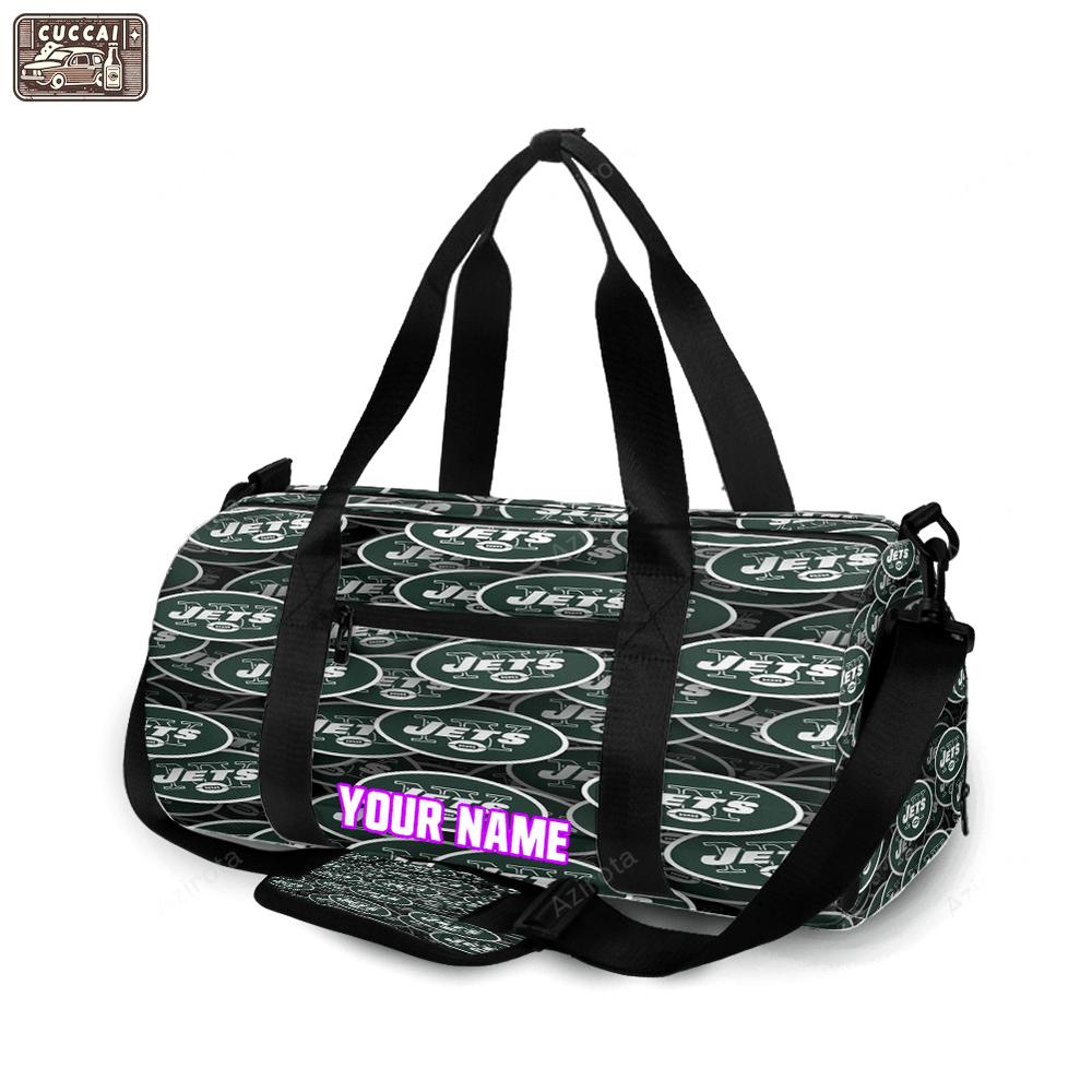 New york jets emblems v32 personalized name travel bag gym bag 1008 Travel Bag