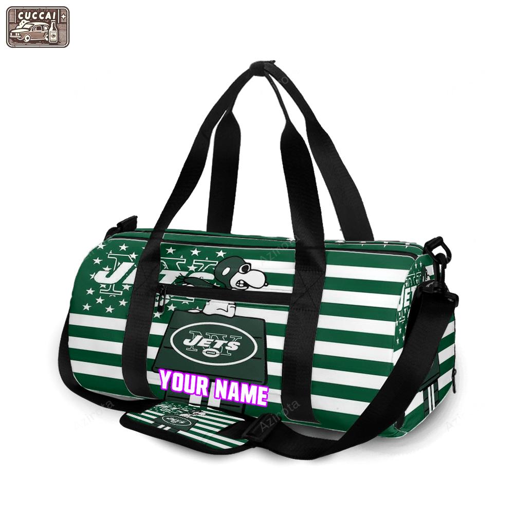 New york jets snoopy v43 personalized name travel bag gym bag 1612 Travel Bag
