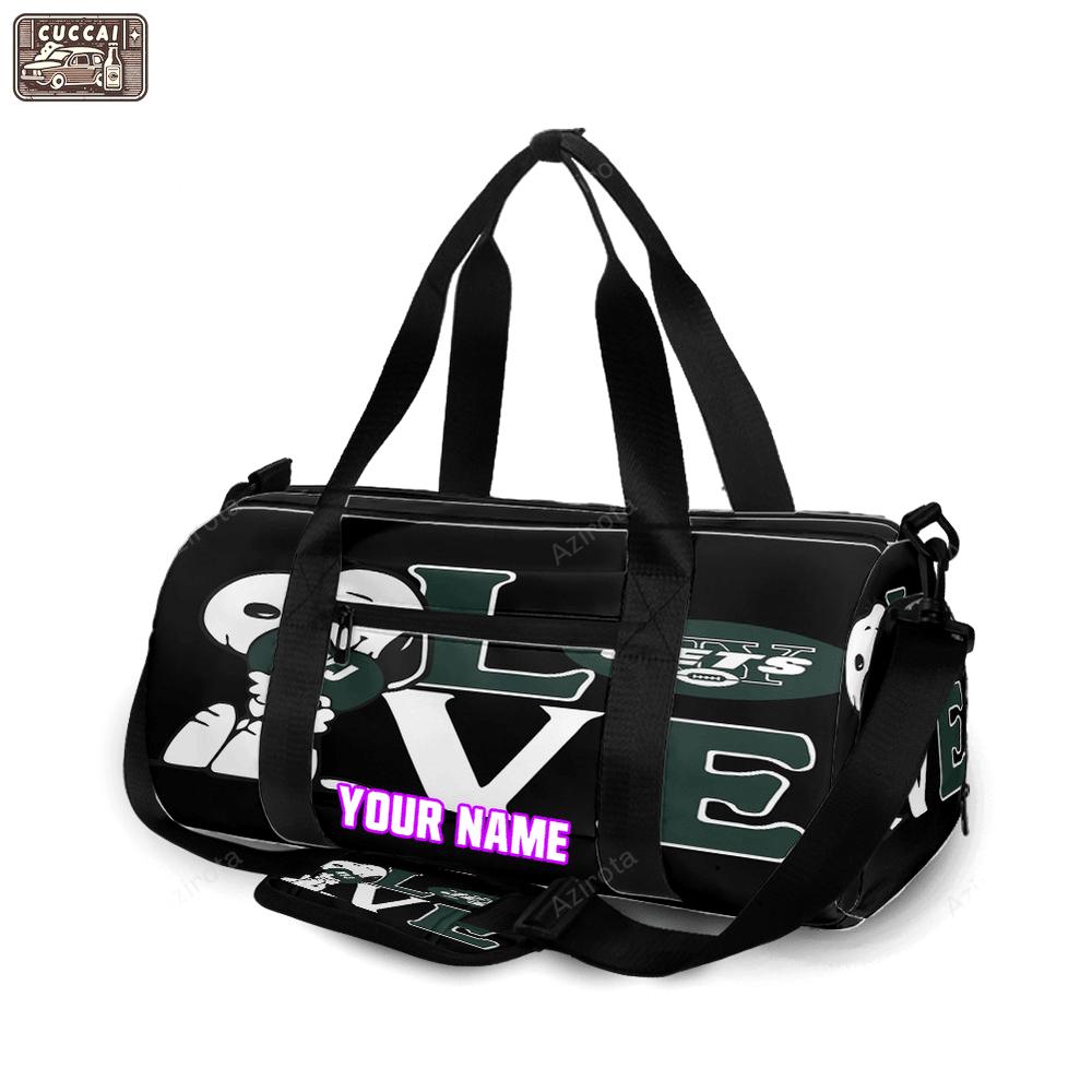 New york jets snoopy v44 personalized name travel bag gym bag 1571 Travel Bag