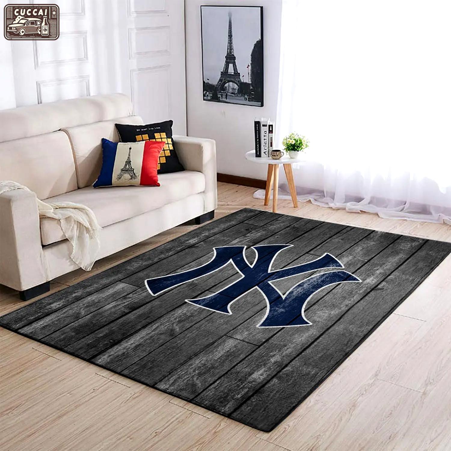 New york yankees wooden style area rug mlb baseball team logo living room rugs Rectangle Rug