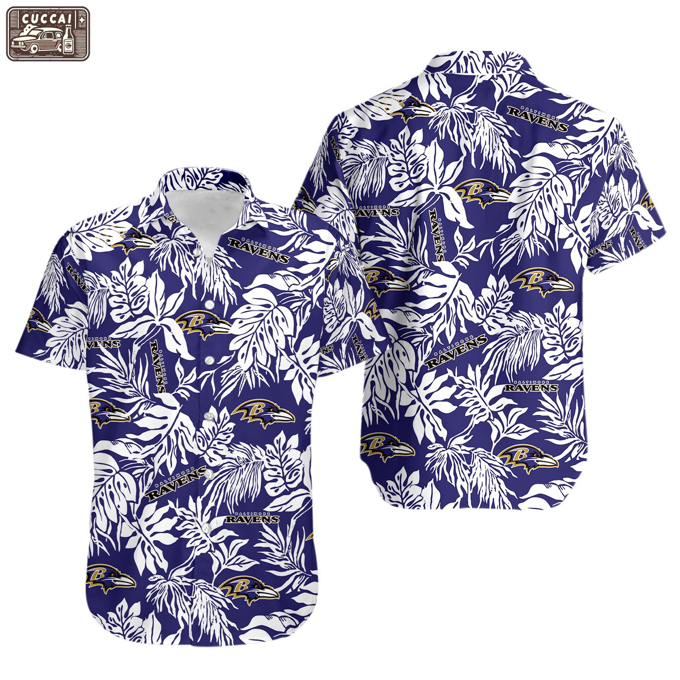 Nfl baltimore ravens tropical leafs hawaiian shirt Hawaii Shirt Shorts & Flip Flops