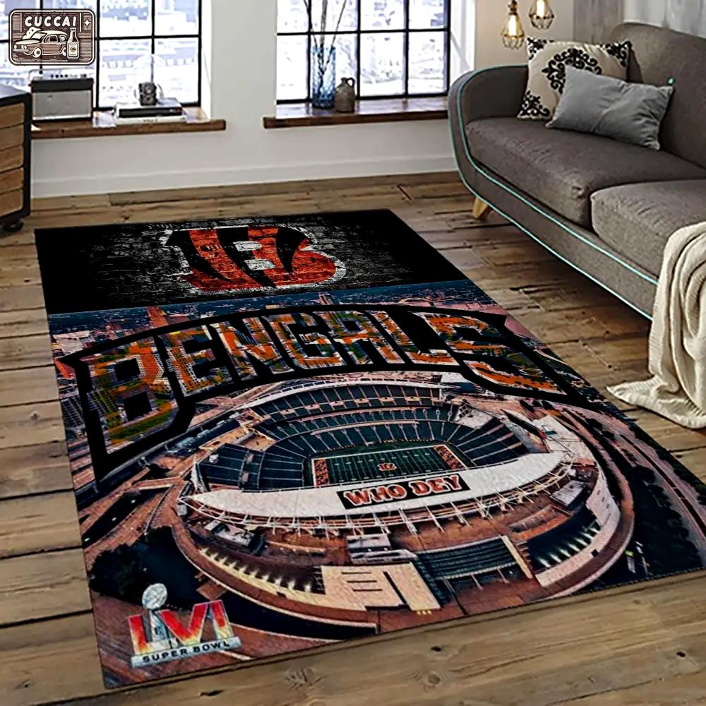 Nfl cincinnati bengals football team logo sport carpet area rug who dey nation gift for friends cnns63 Rectangle Rug