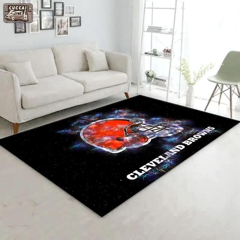 Nfl cleveland browns area rug football rug carpet floor decor home decor 5 Rectangle Rug