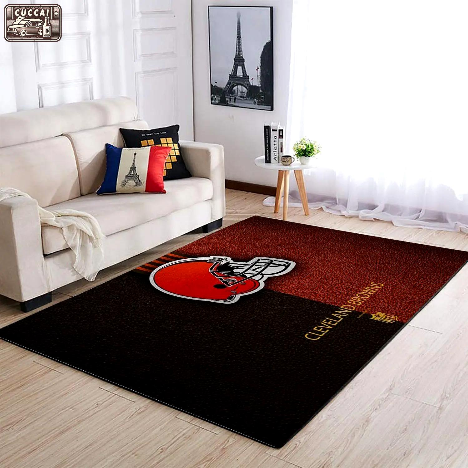 Nfl cleveland browns area rug football rug carpet floor decor home decor v11318 Rectangle Rug