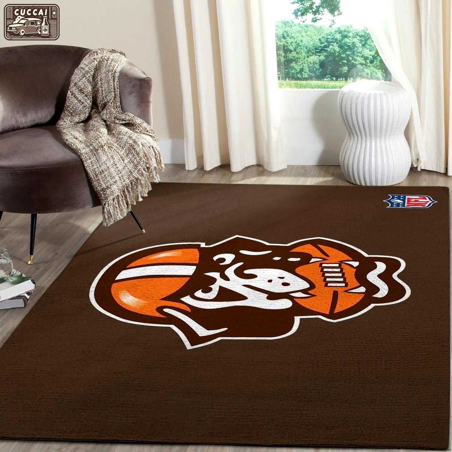 Nfl cleveland browns area rug football rug carpet floor decor home decor v1767 Rectangle Rug