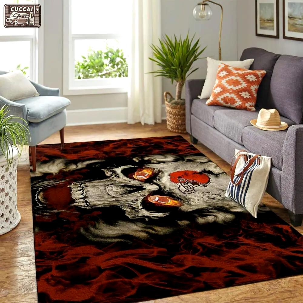 Nfl cleveland browns skull style area rug football rug carpet floor decor Rectangle Rug