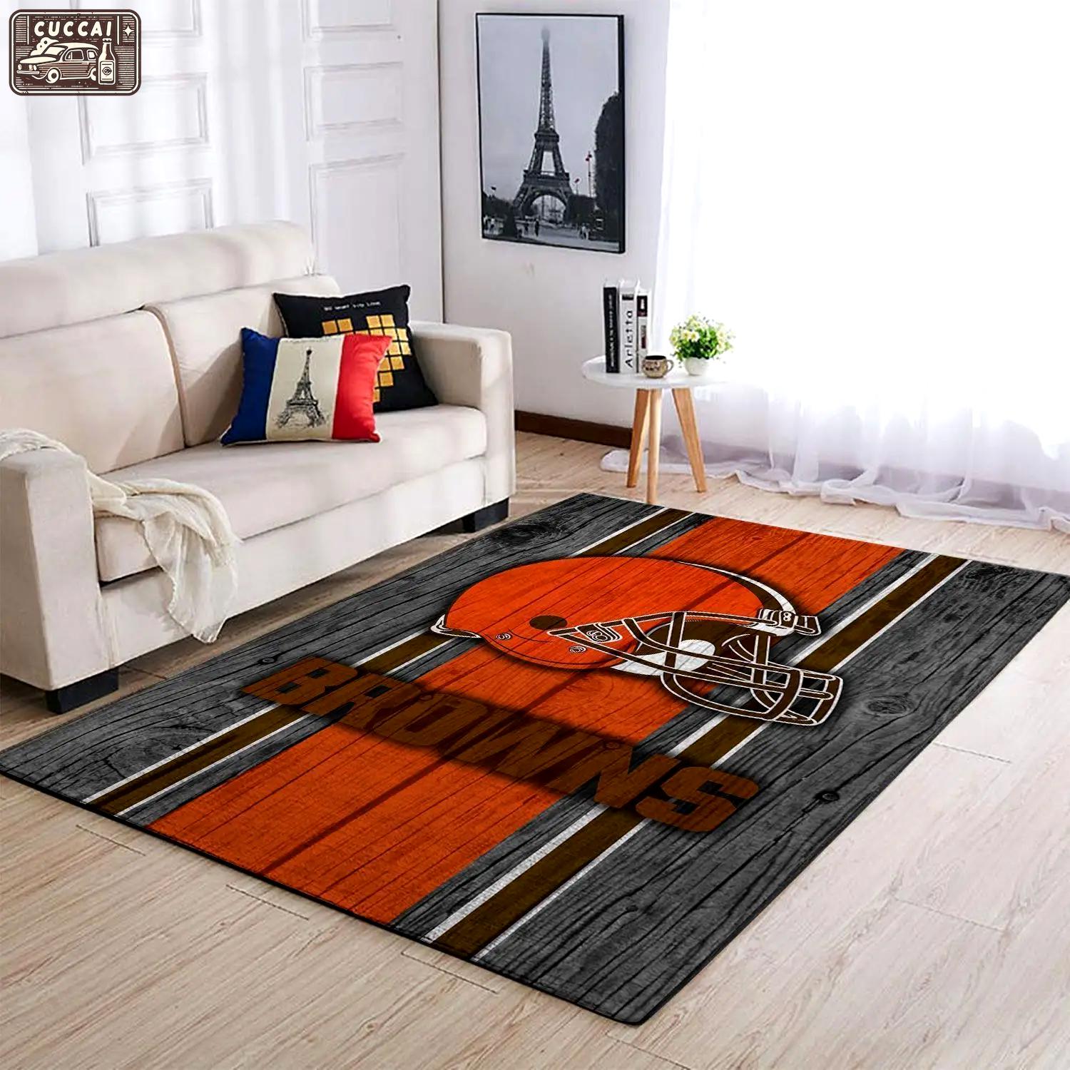 Nfl cleveland browns wooden style area rug football rug carpet floor decor Rectangle Rug