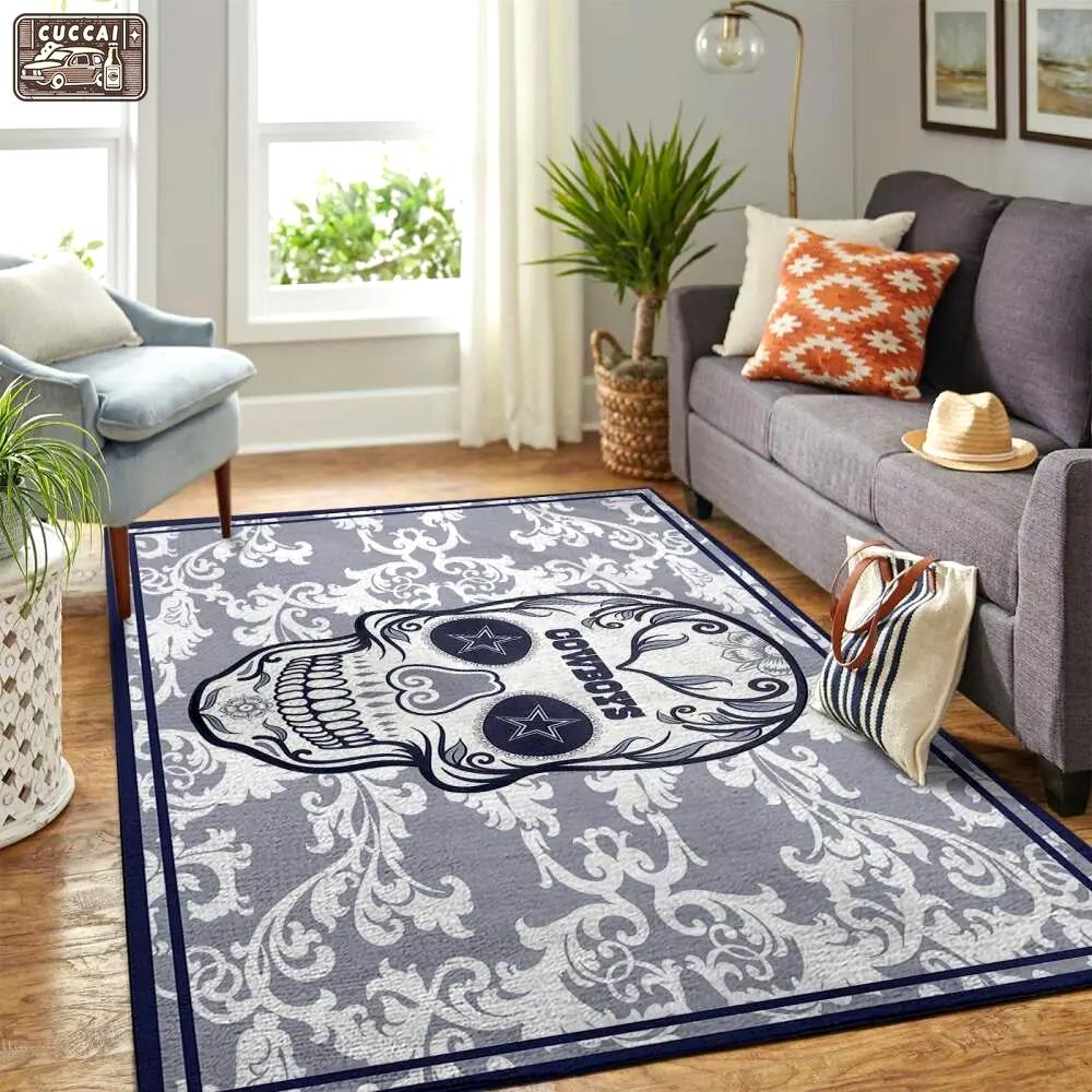 Nfl dallas cowboys flower skull style football area rug living room rug Rectangle Rug