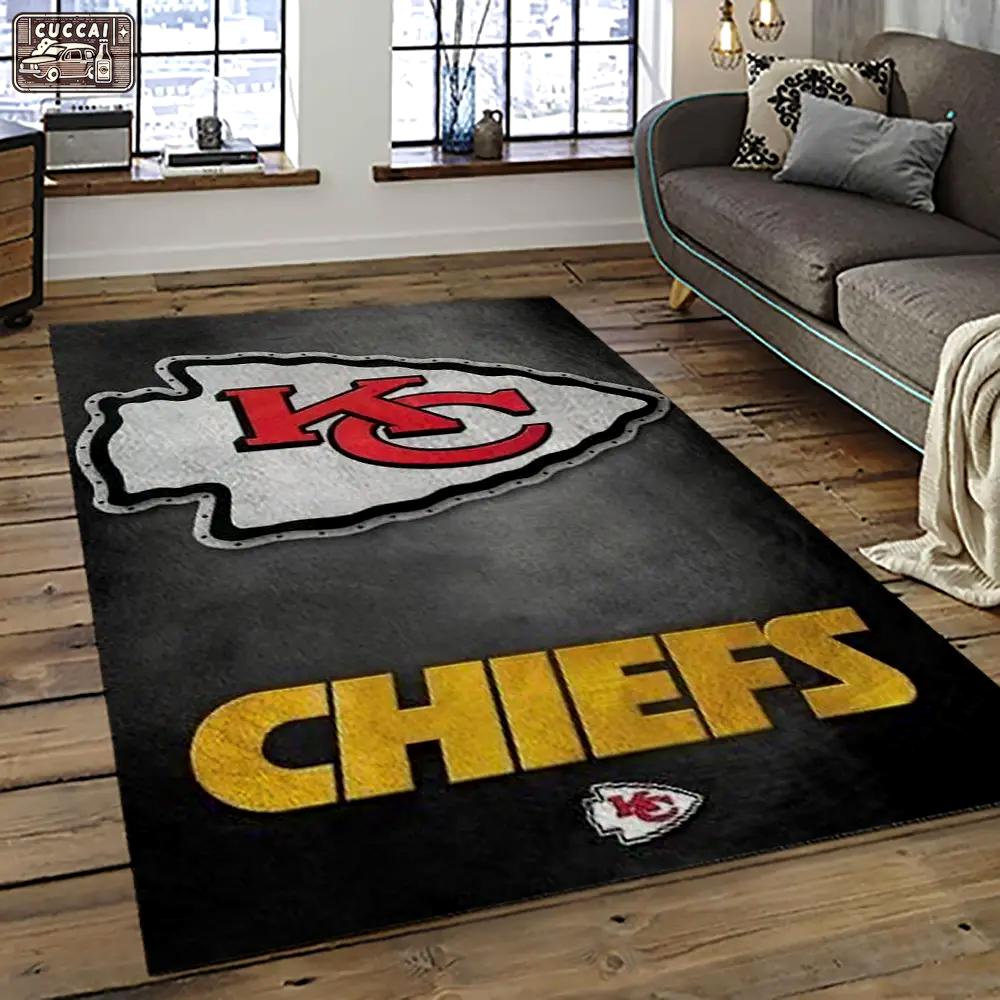 Nfl kansas city chiefs football team logo sport carpet rectangle area rug for living room kcc30 Rectangle Rug