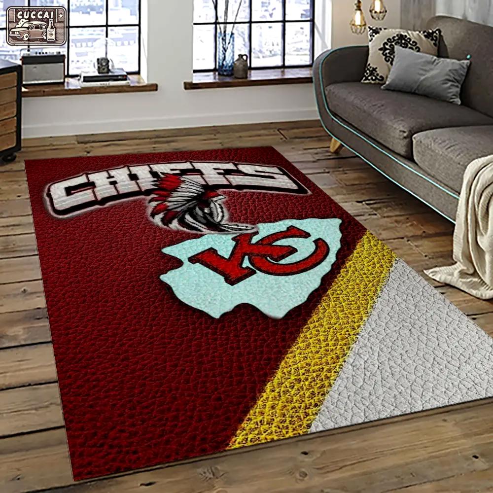 Nfl kansas city chiefs football team logo sport carpet rectangle area rug for living room kcc59 Rectangle Rug