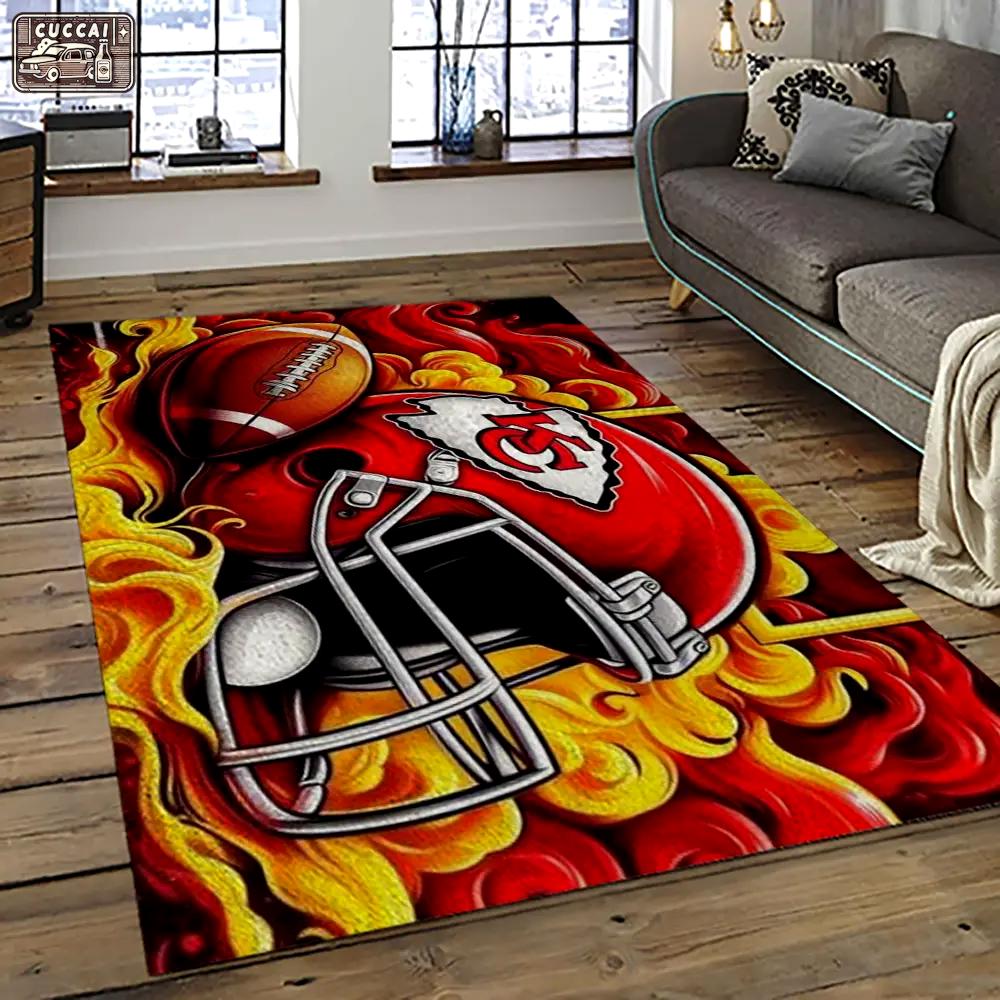 Nfl kansas city chiefs football team logo sport carpet rectangle area rug for living room kcc94 Rectangle Rug