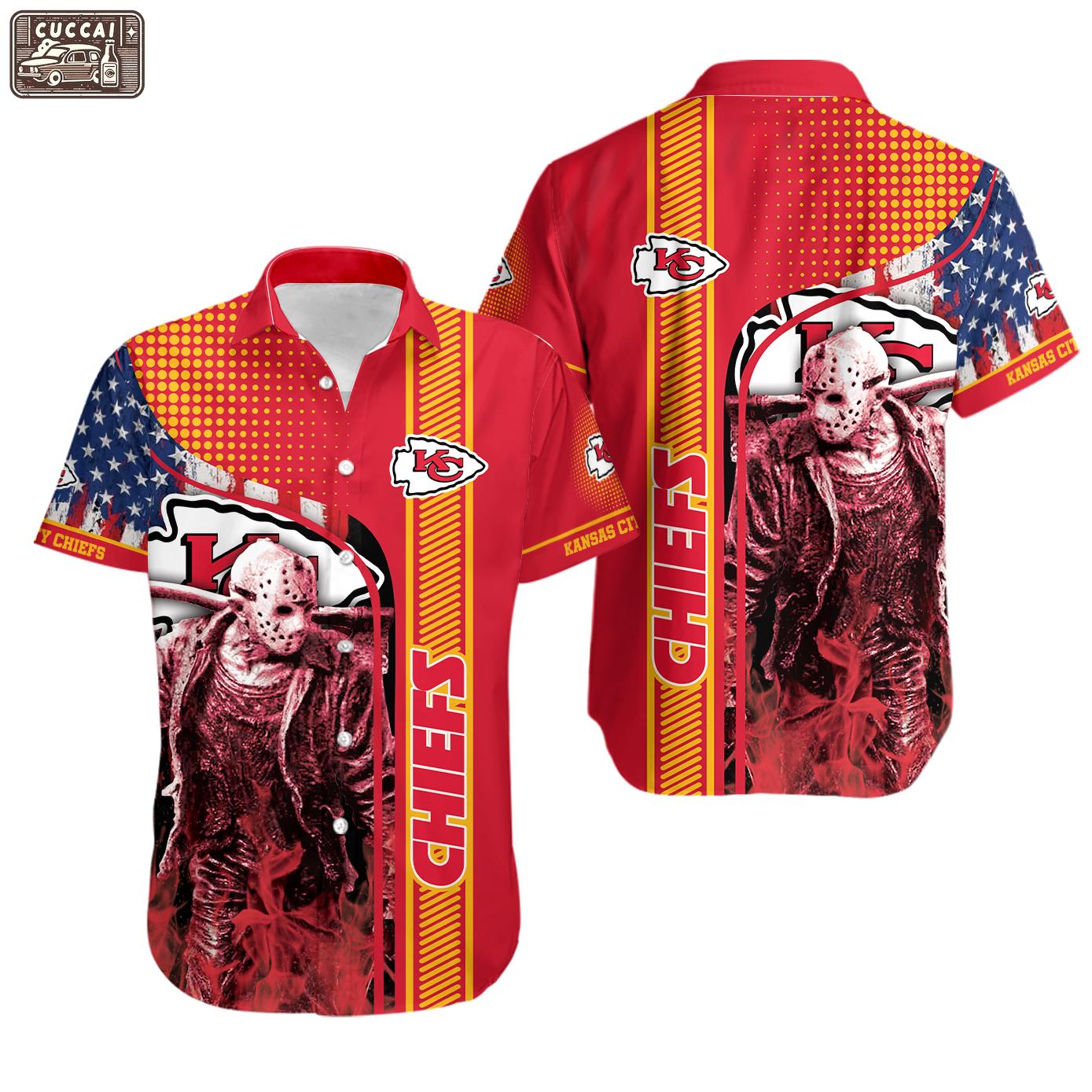Nfl kansas city chiefs jason voorhees halloween hawaiian shirt Hawaii Shirt Shorts & Flip Flops