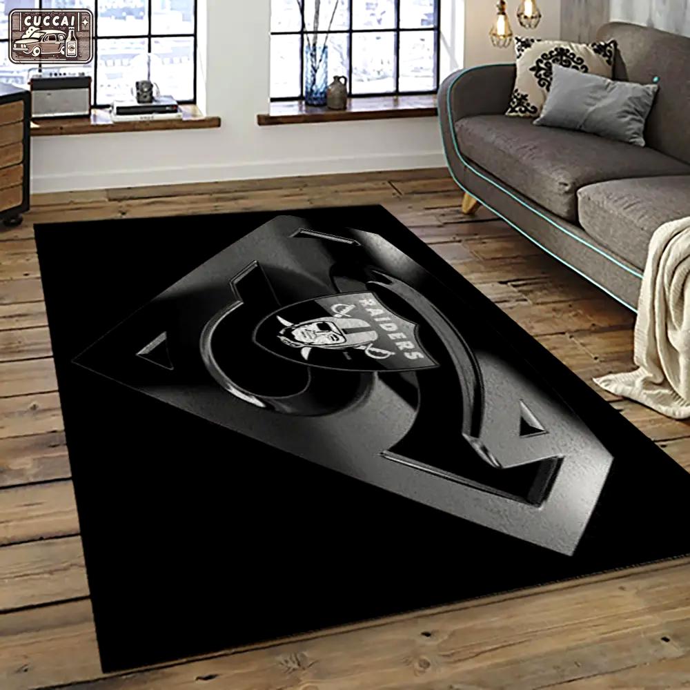 Nfl las vegas raiders football team logo sport carpet rectangle area rug for living room lvrd24 Rectangle Rug