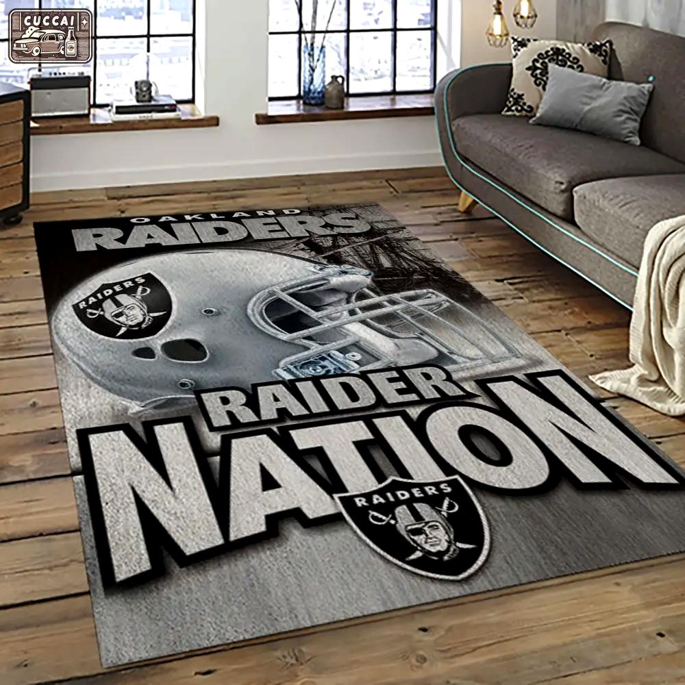 Nfl las vegas raiders football team logo sport carpet rectangle area rug for living room lvrd67 Rectangle Rug