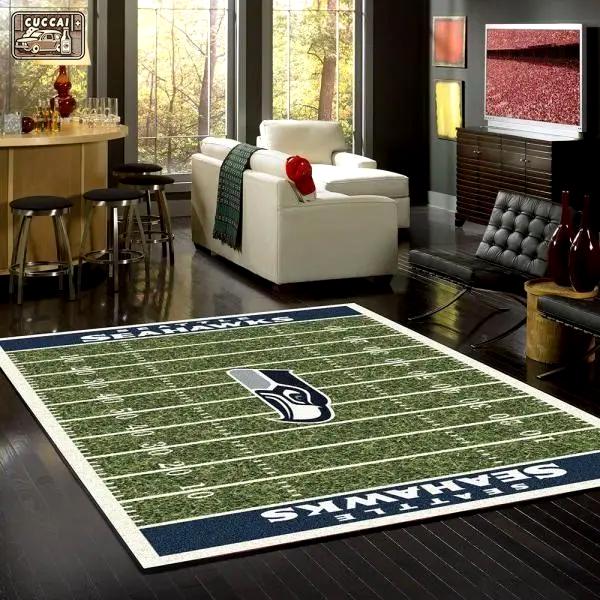 Nfl seattle seahawks football field logos sport rug area rug home decor Rectangle Rug