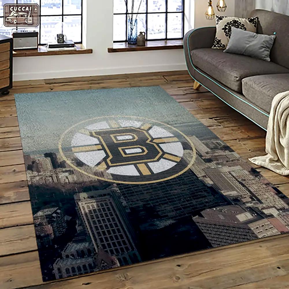 Nhl boston bruins hockey team logo sport carpet rectangle area rug for living room bb25 Rectangle Rug