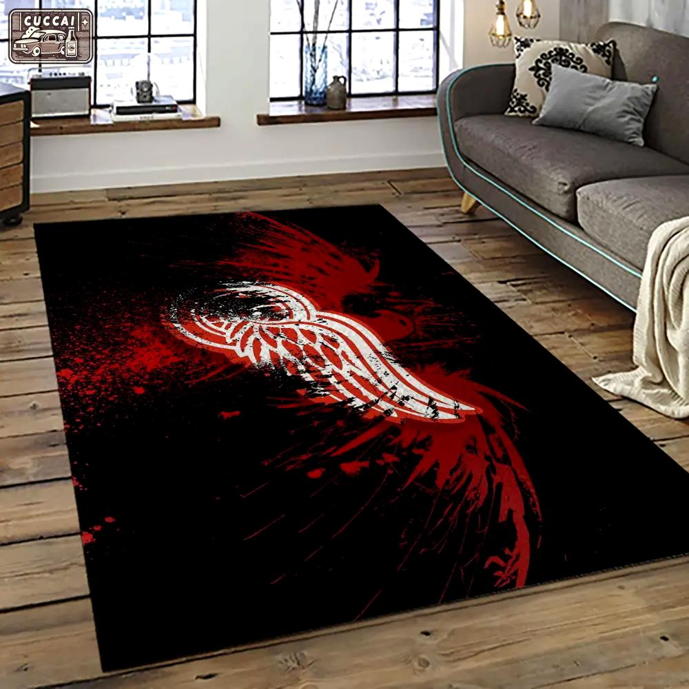 Nhl detroit red wings hockey team logo sport carpet rectangle area rug for living room drw41 Rectangle Rug