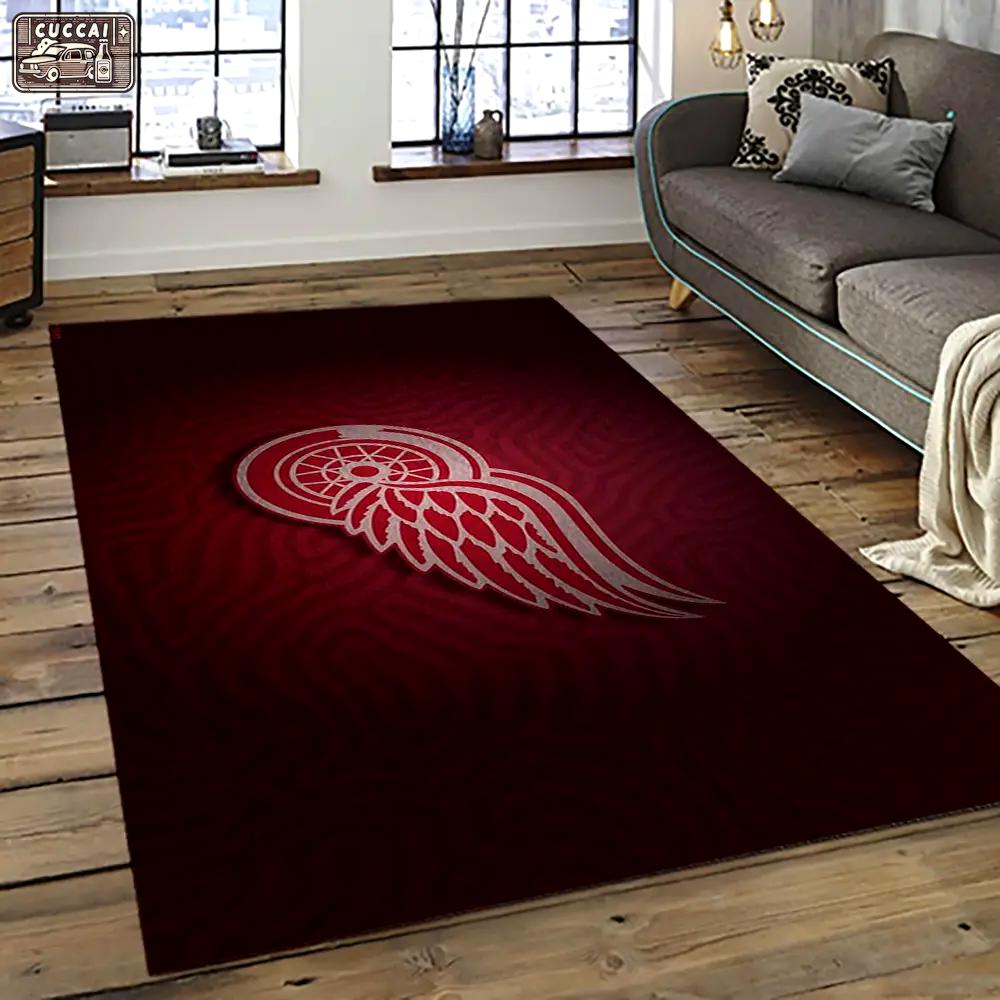 Nhl detroit red wings hockey team logo sport carpet rectangle area rug for living room drw63 Rectangle Rug