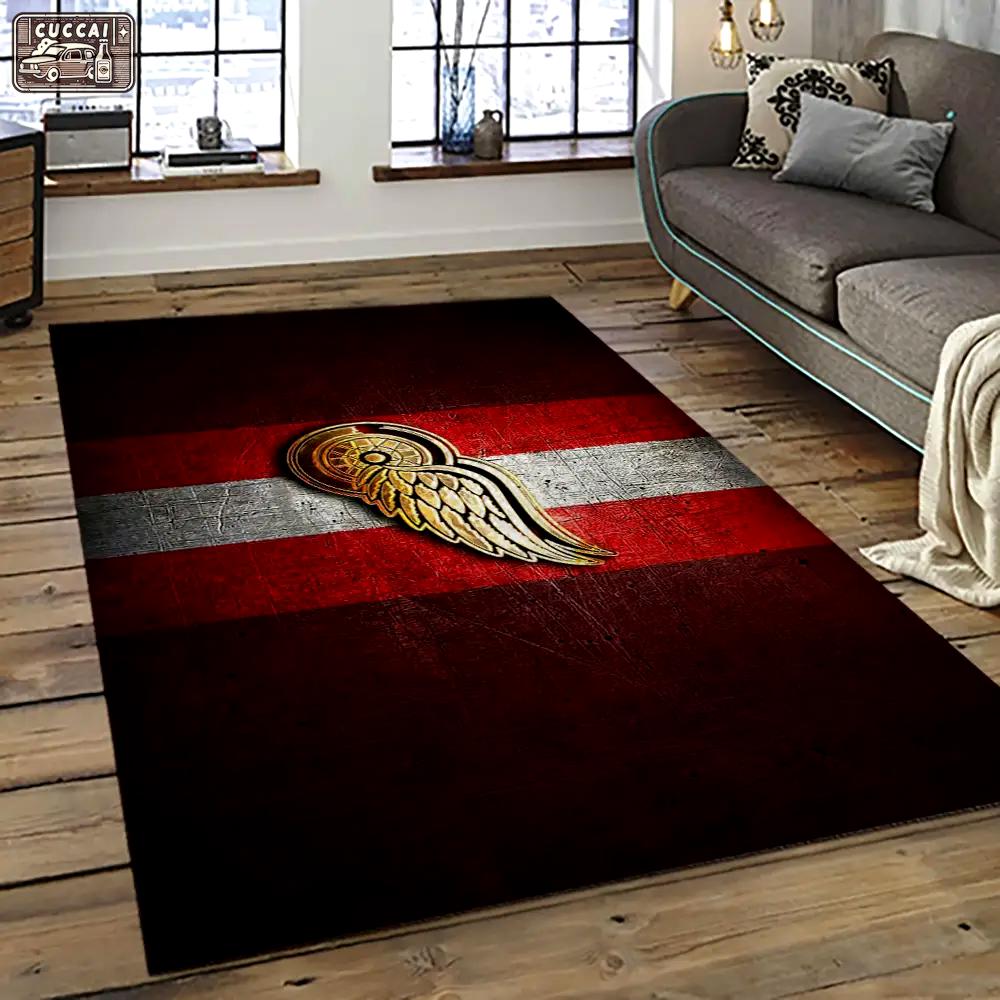 Nhl detroit red wings hockey team logo sport carpet rectangle area rug for living room drw78 Rectangle Rug