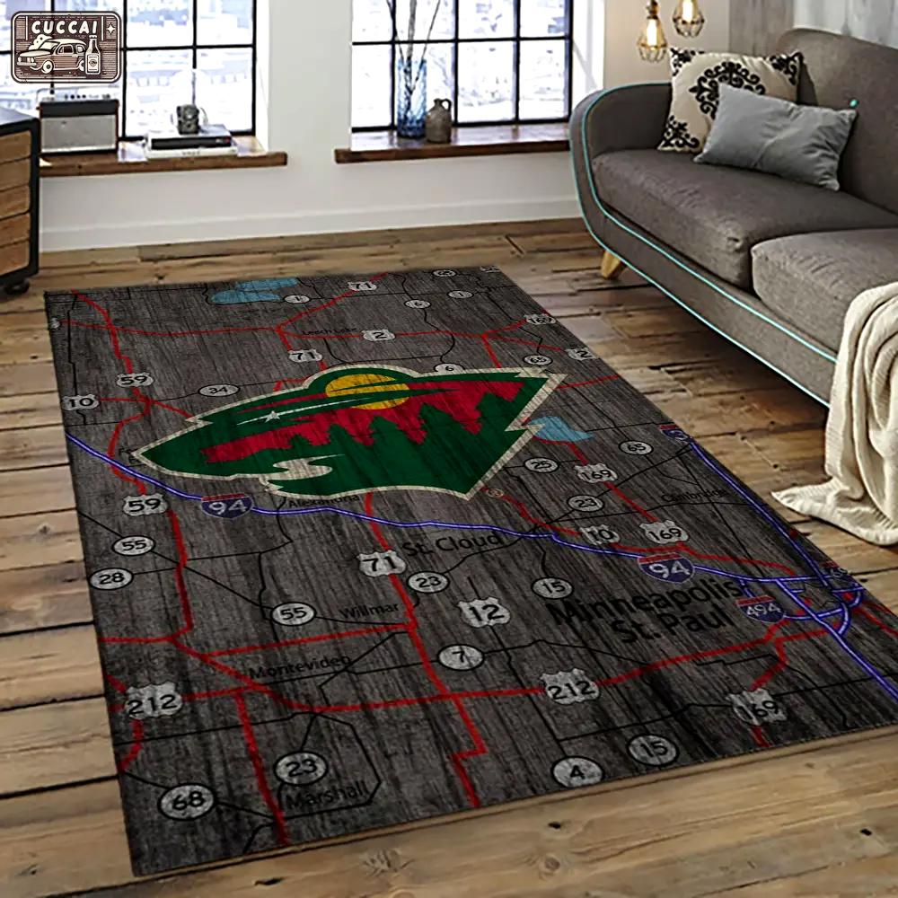 Nhl minnesota wild hockey team logo sport carpet rectangle area rug for living room mw10 Rectangle Rug