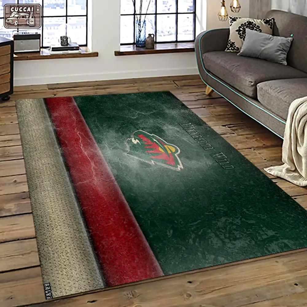 Nhl minnesota wild hockey team logo sport carpet rectangle area rug for living room mw19 Rectangle Rug