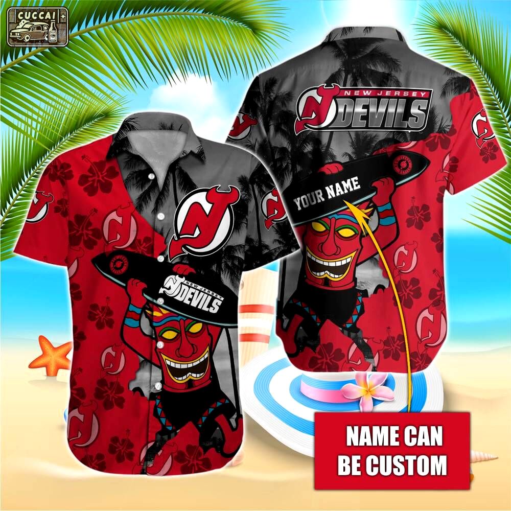 Nhl new jersey devils beach hawaiian surfboard button shirt Hawaii Shirt Shorts & Flip Flops