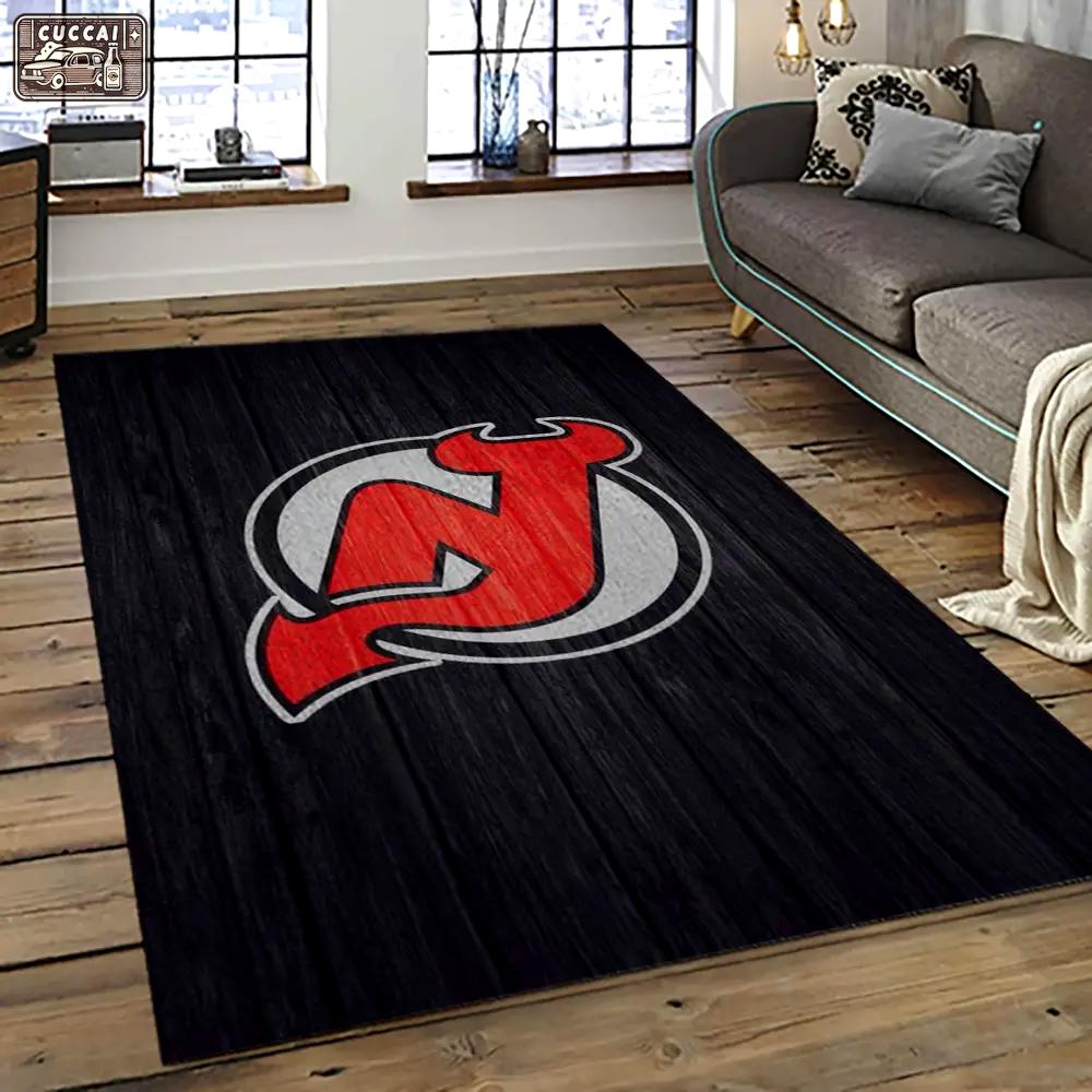 Nhl new jersey devils hockey team logo sport carpet rectangle area rug for living room njd21 Rectangle Rug