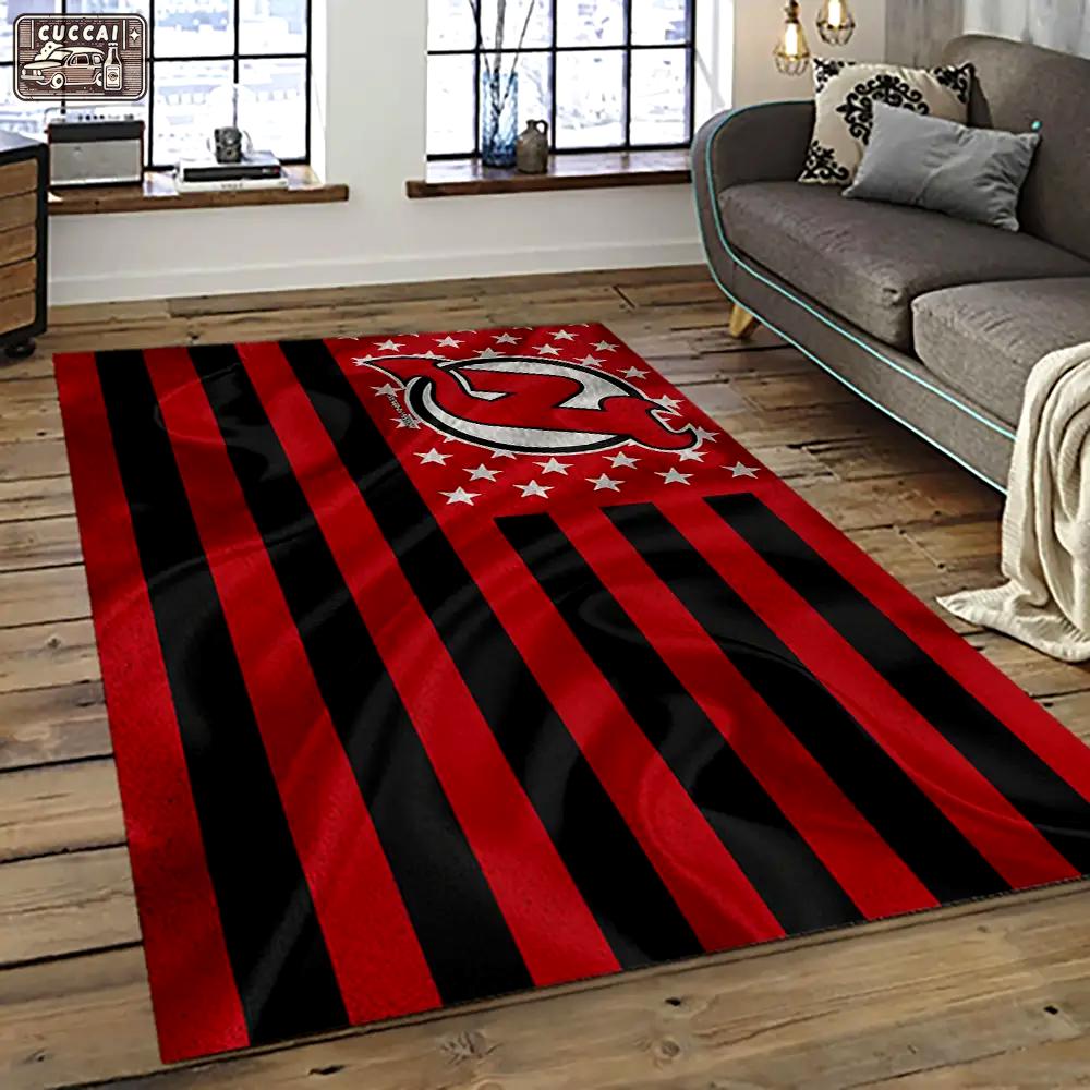 Nhl new jersey devils hockey team logo sport carpet rectangle area rug for living room njd32 Rectangle Rug