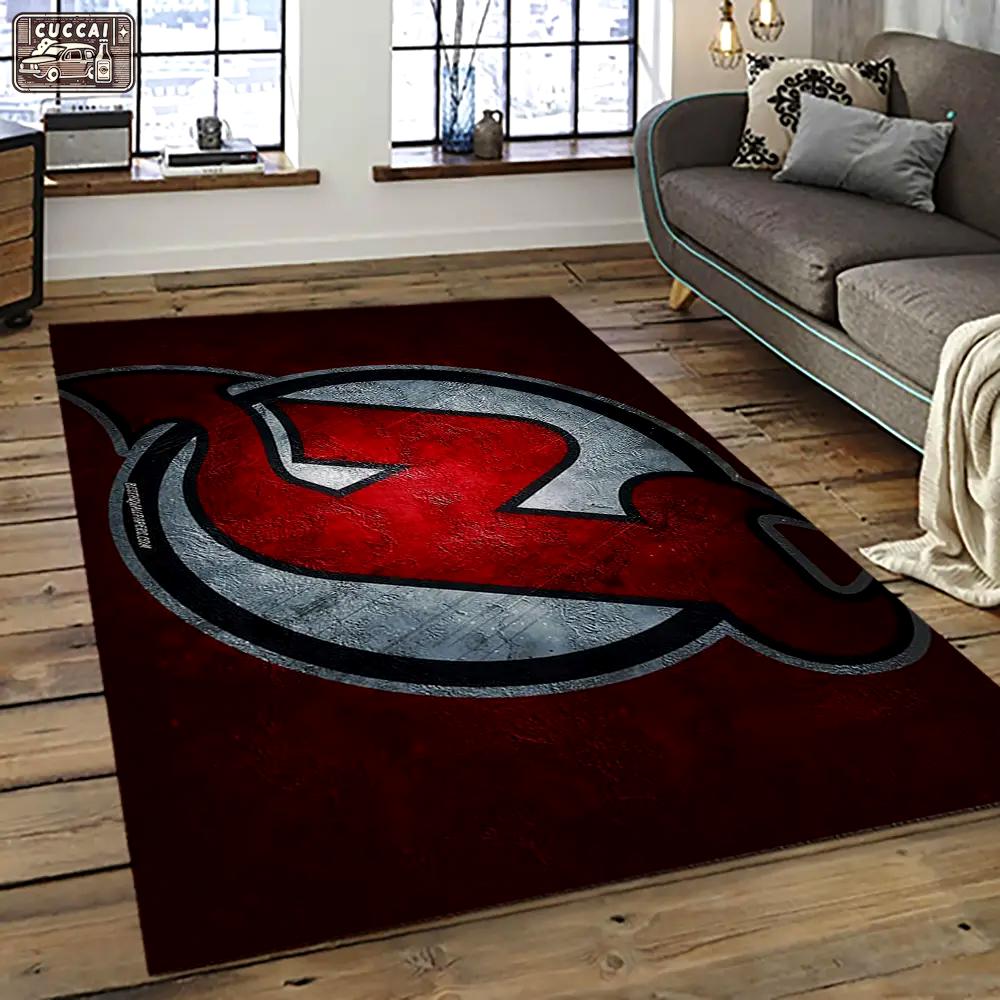 Nhl new jersey devils hockey team logo sport carpet rectangle area rug for living room njd44 Rectangle Rug