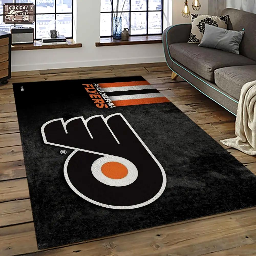 Nhl philadelphia flyers hockey team logo sport carpet rectangle area rug for living room pf12 Rectangle Rug