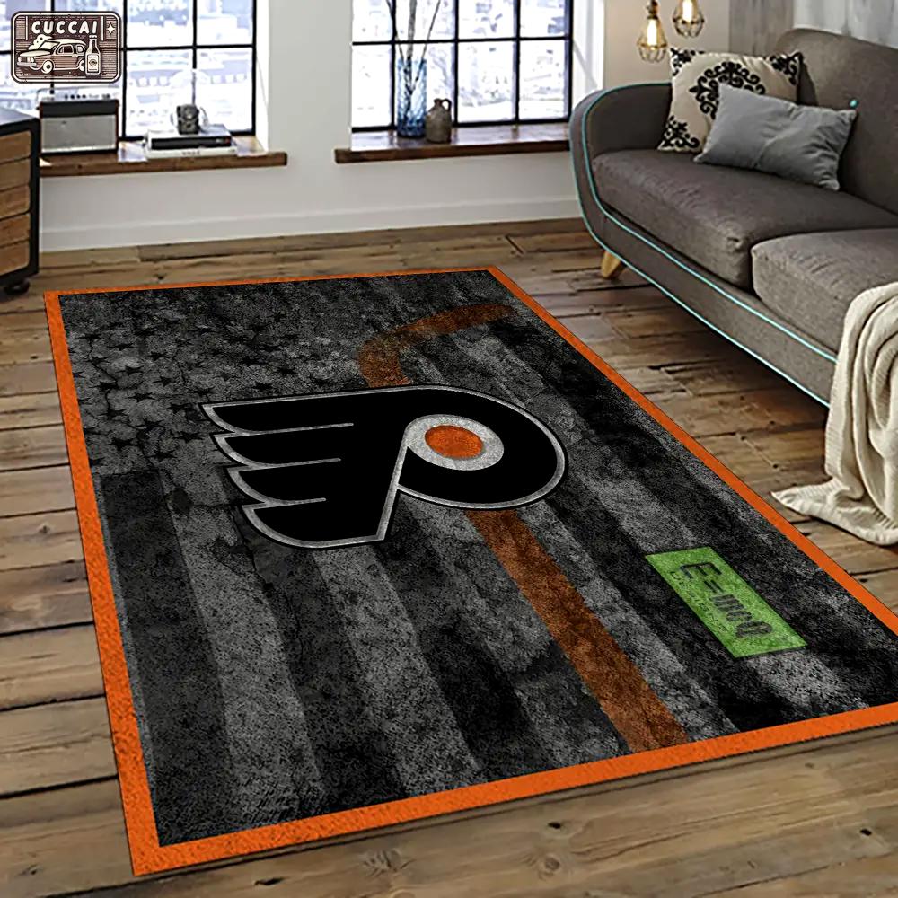 Nhl philadelphia flyers hockey team logo sport carpet rectangle area rug for living room pf24 Rectangle Rug