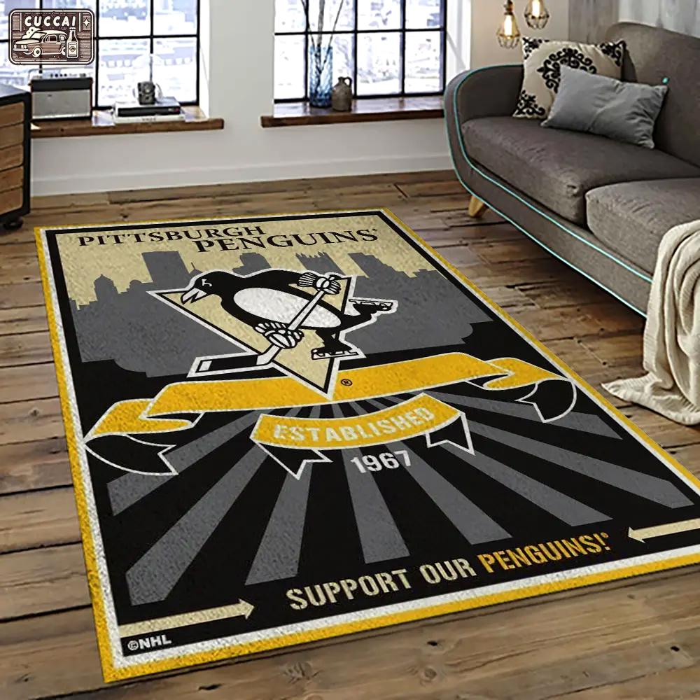 Nhl pittsburgh penguins hockey team logo sport carpet rectangle area rug for living room pp18 Rectangle Rug