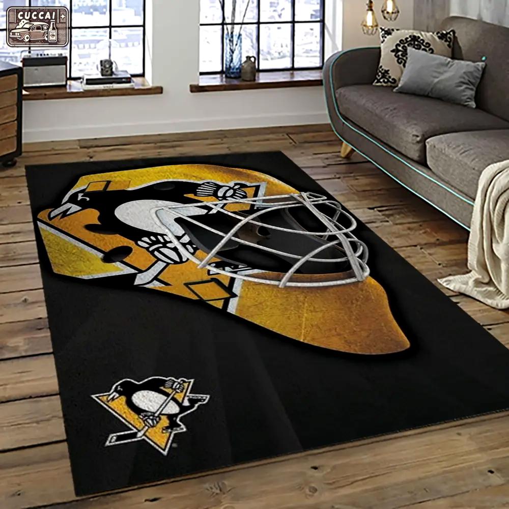 Nhl pittsburgh penguins hockey team logo sport carpet rectangle area rug for living room pp21 Rectangle Rug