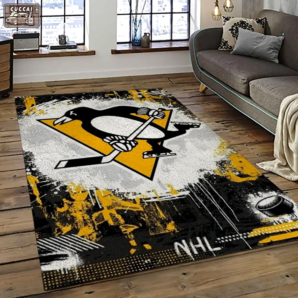 Nhl pittsburgh penguins hockey team logo sport carpet rectangle area rug for living room pp23 Rectangle Rug