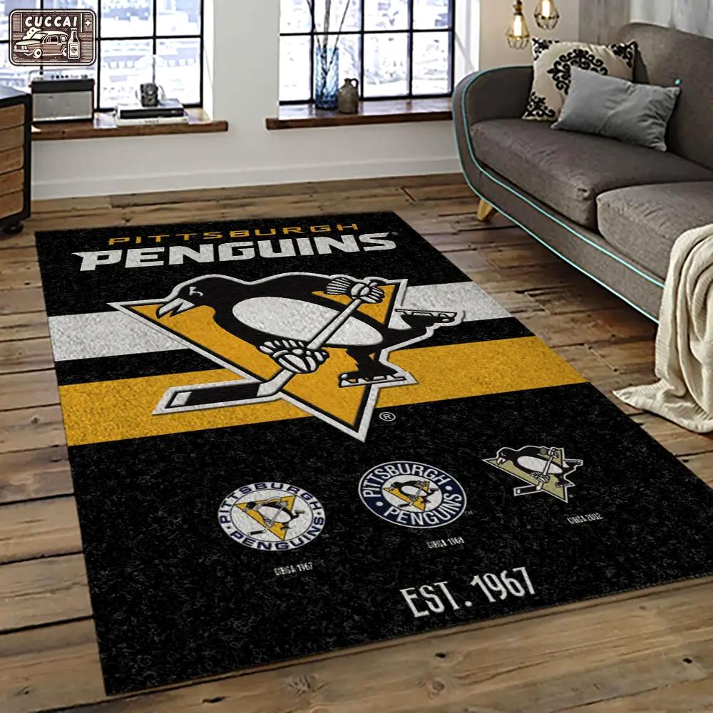 Nhl pittsburgh penguins hockey team logo sport carpet rectangle area rug for living room pp27 Rectangle Rug